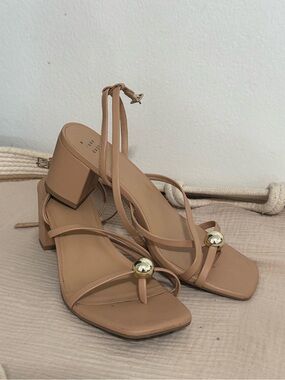 A New Day Nude Strappy Block Heel with Gold Accent